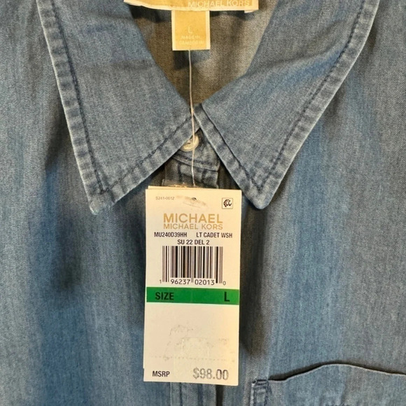 MICHAEL Michael Kors Womens Tie-Front Shirt Light Cadet Wash LARGE NWT - Picture 4 of 6
